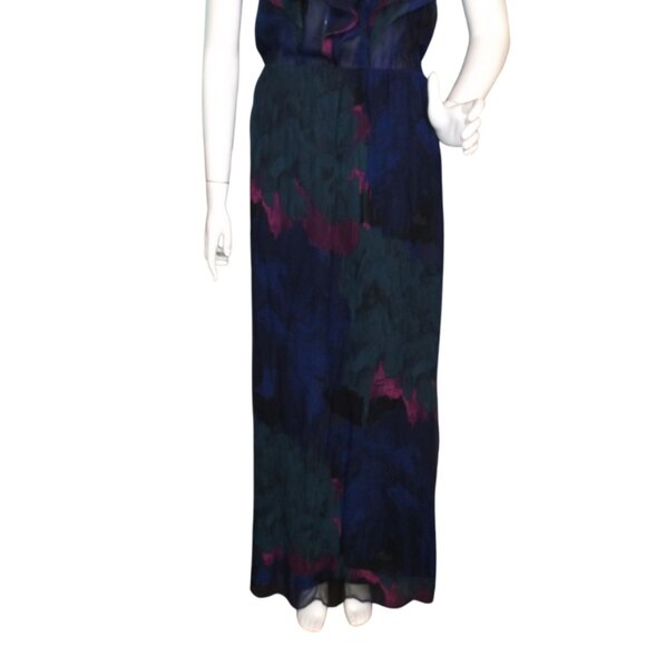 AQUA Silk Maxi Dress, M, Multicolor, Ruffle neck, Long/Full length,Keyhole back - Picture 4 of 12